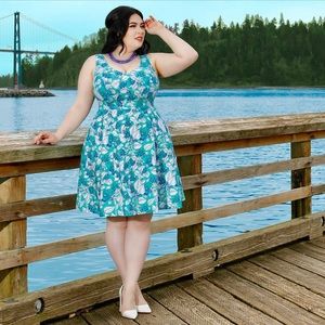 Cherry Velvet Floral “Angeline” Pinup Dress - 1X